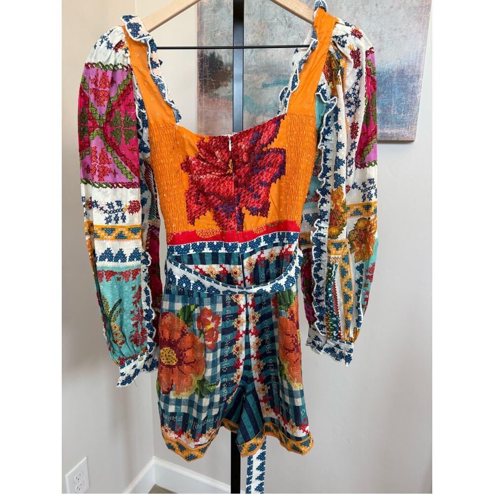 NEW FARM Rio Summer Stitches Romper Embroidered Patchwork Festival Small NWT - Picture 6 of 8
